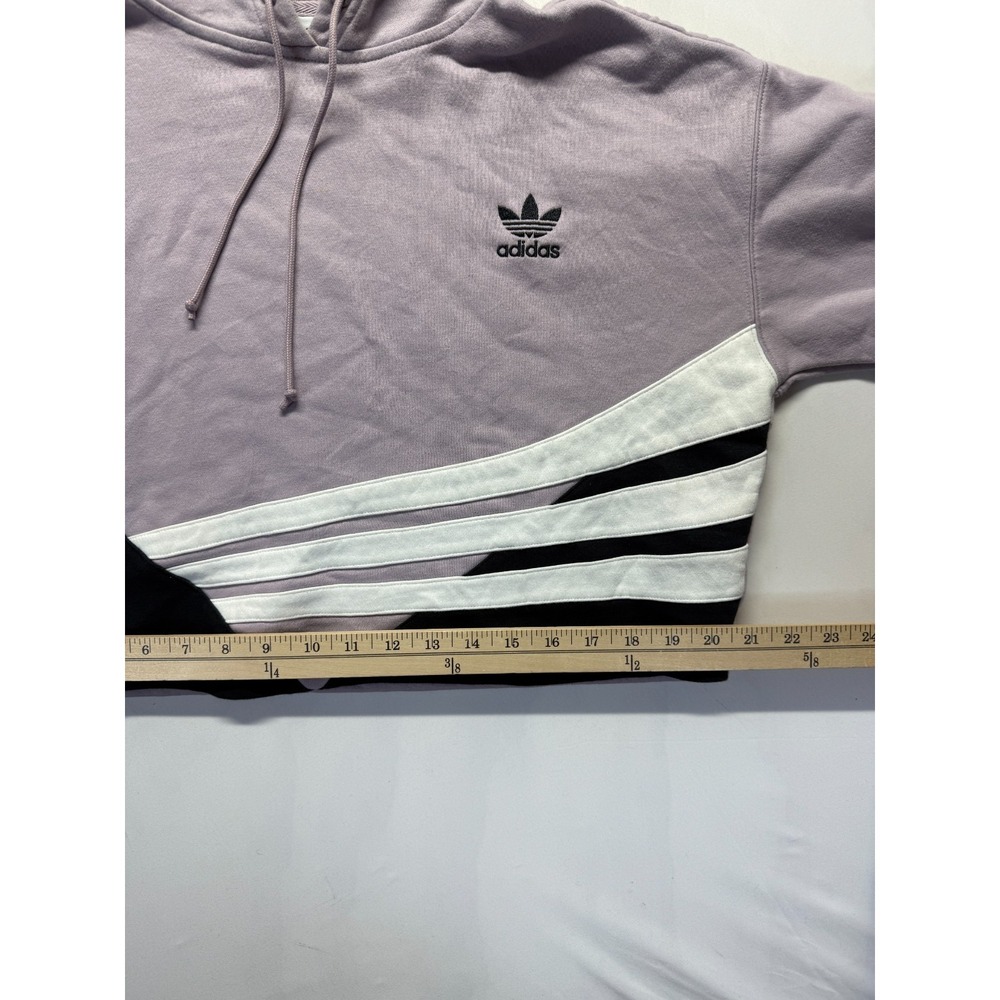 Adidas Cropped Hoodie Womens Medium Lilac Purple Multi Fleece Lined Athleisure - Picture 7 of 9